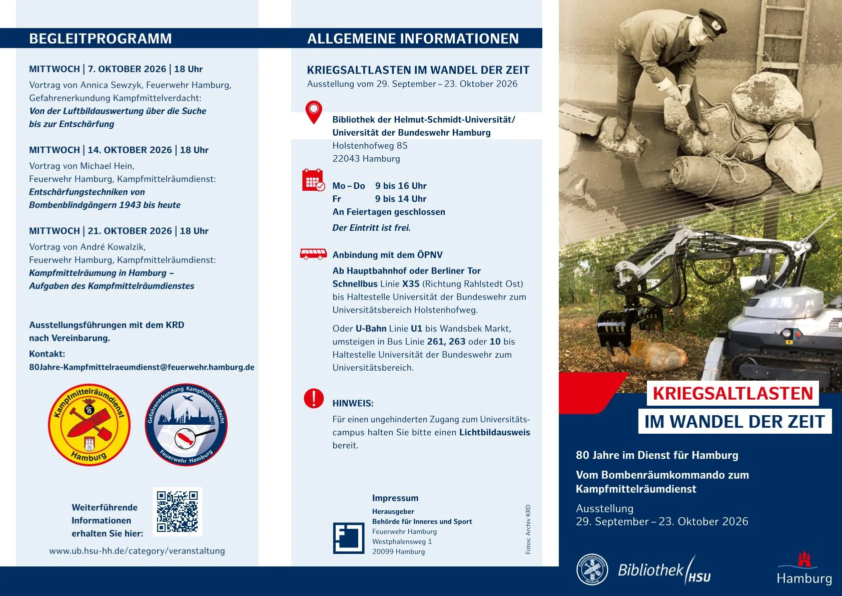 Ausstellung "Kriegsaltlasten im Wandel der Zeit. 1946-2026 vom Bombenräumkommando zum Kampfmittelräumdienst"